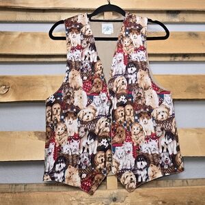 Vintage Dog Print Brown Vest Size:S